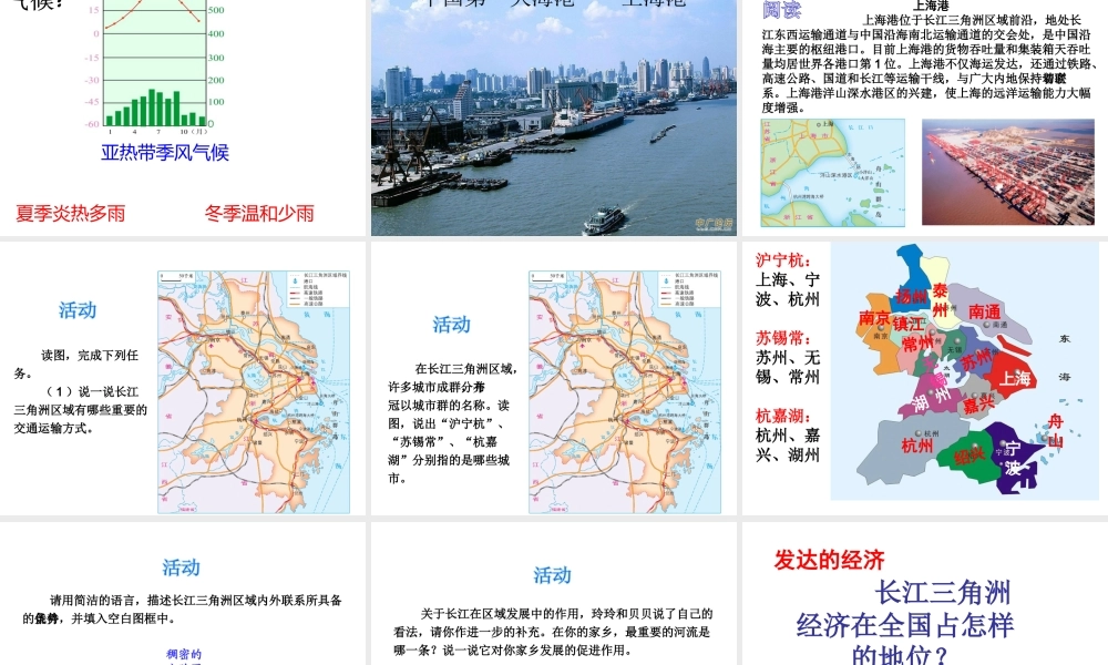 2014-2015学年八年级地理下册 第七章 第三节 长江三角洲区域的外向型经济课件 （新版）湘教版