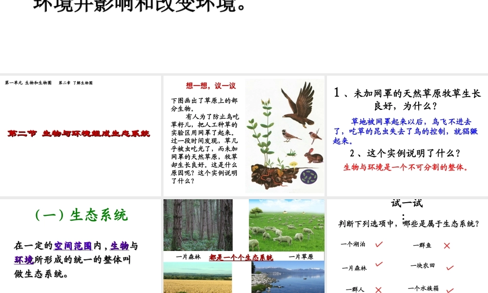 2014年秋七年级生物上册 1.2.2 生物与环境组成生态系统课件 （新版）新人教版