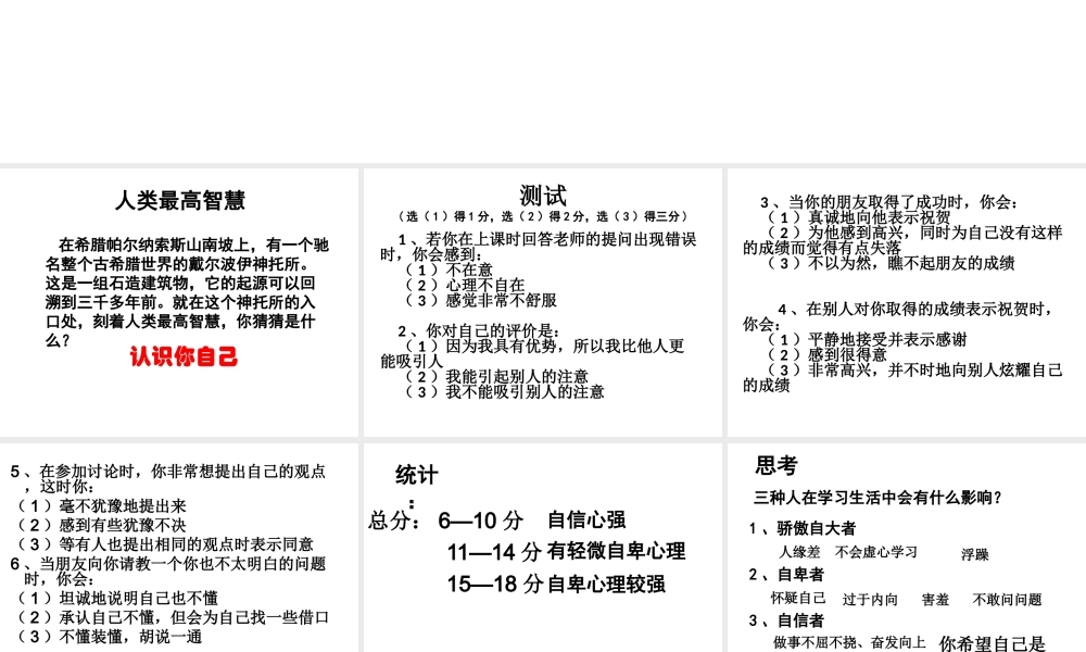 2014年秋七年级政治上册 第一单元 第二课 第2框 我自信 我能行！课件 （新版）苏教版