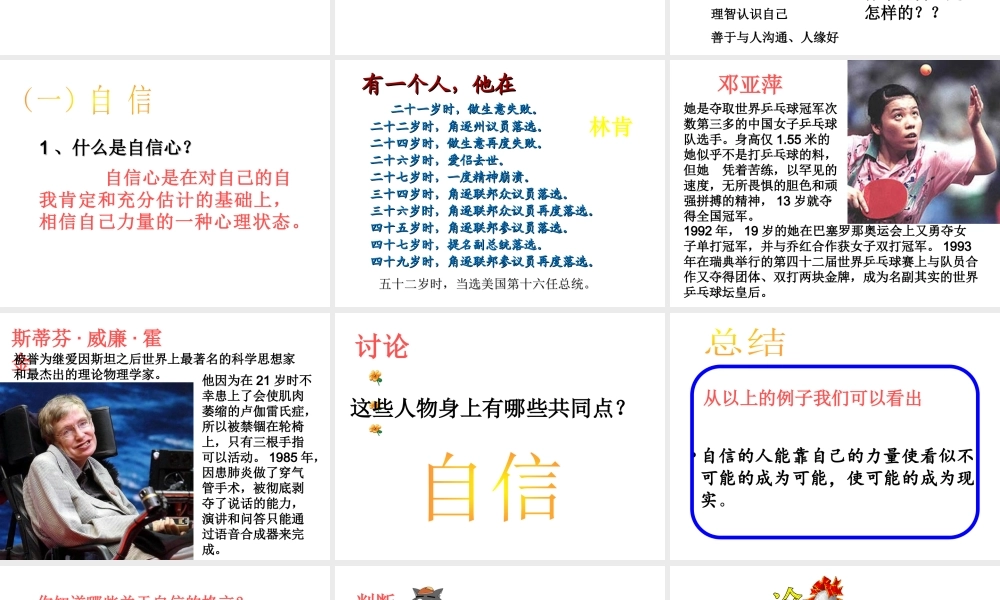 2014年秋七年级政治上册 第一单元 第二课 第2框 我自信 我能行！课件 （新版）苏教版