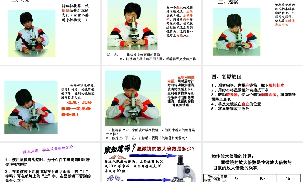 2014年秋七年级生物上册 2.1.1 练习使用显微镜说课课件 新人教版