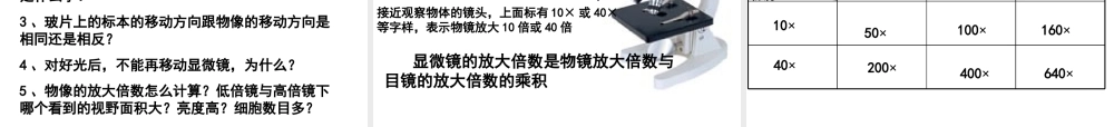 2014年秋七年级生物上册 2.1.1 练习使用显微镜说课课件 新人教版