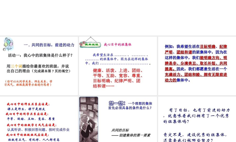 2014年秋七年级政治上册 第一课 第二框 创建新集体课件 （新版）新人教版