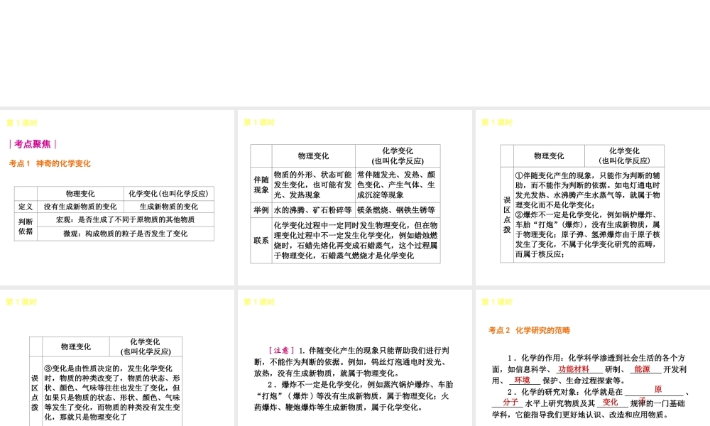 2014年中考化学一轮复习 第1课时 步入化学殿堂（查漏补缺+专题专练）课件 鲁教版