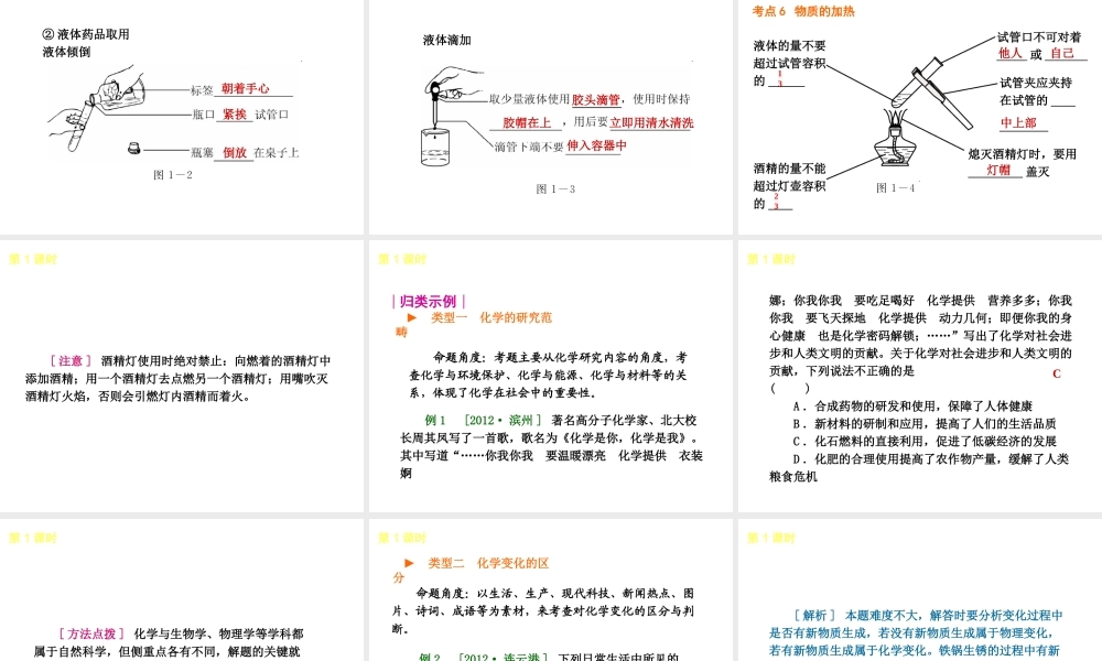 2014年中考化学一轮复习 第1课时 步入化学殿堂（查漏补缺+专题专练）课件 鲁教版