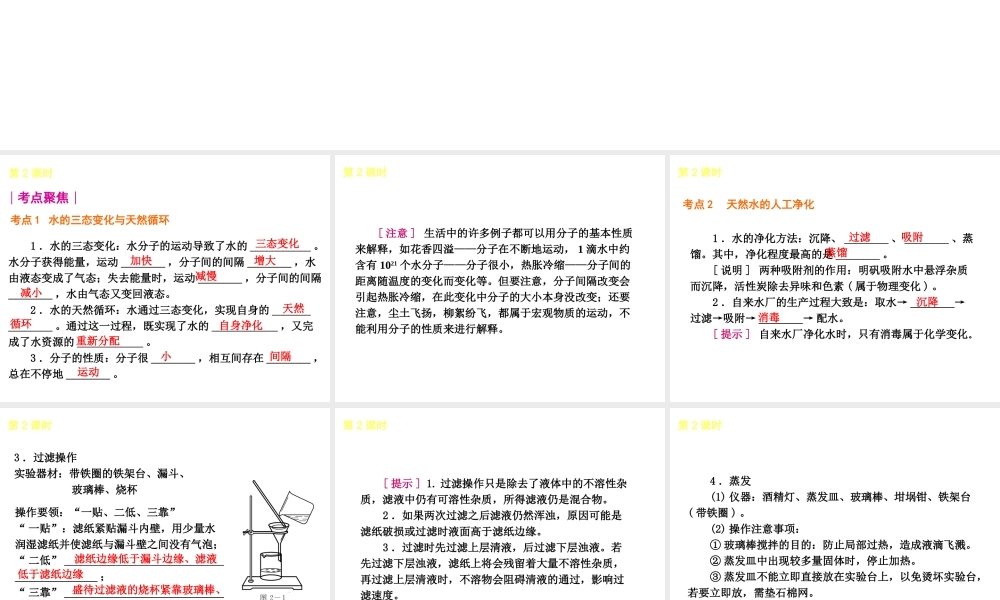 2014年中考化学一轮复习 第2课时 水的分解、合成与净化（查漏补缺+专题专练）课件 鲁教版