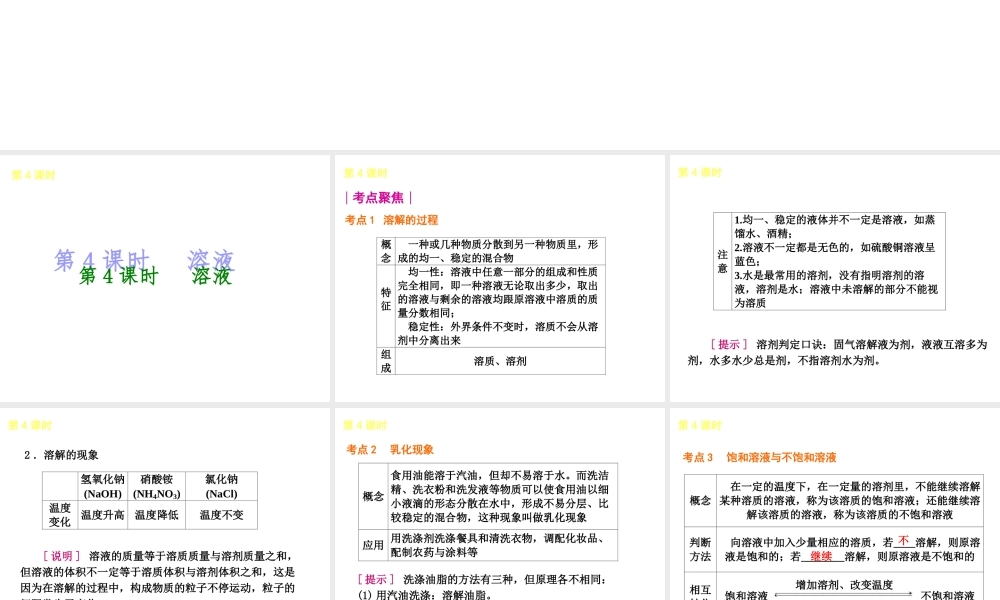 2014年中考化学一轮复习 第4课时 溶液（查漏补缺+专题专练）课件 鲁教版