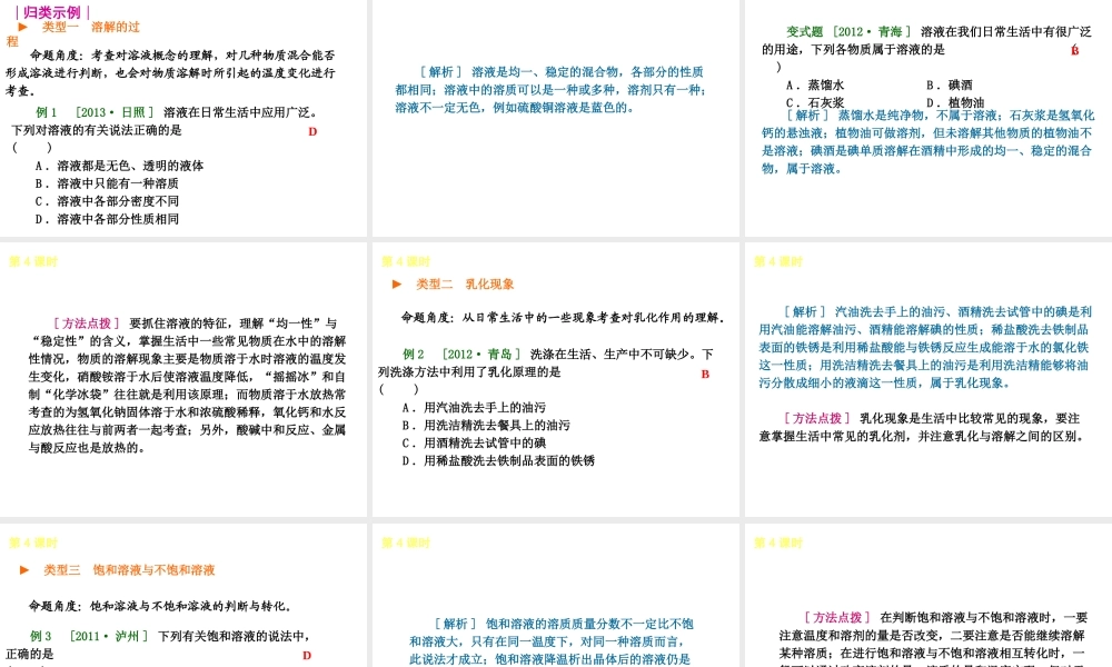 2014年中考化学一轮复习 第4课时 溶液（查漏补缺+专题专练）课件 鲁教版