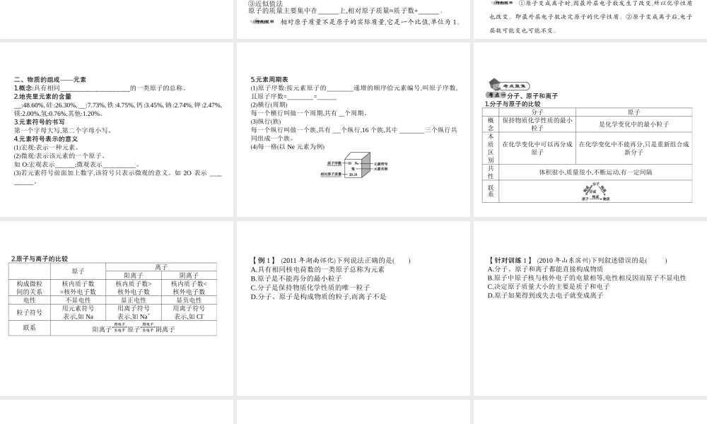 2014九年级化学上册 第三单元 物质构成的奥秘（基础整合+考点聚焦）同步课件 新人教版