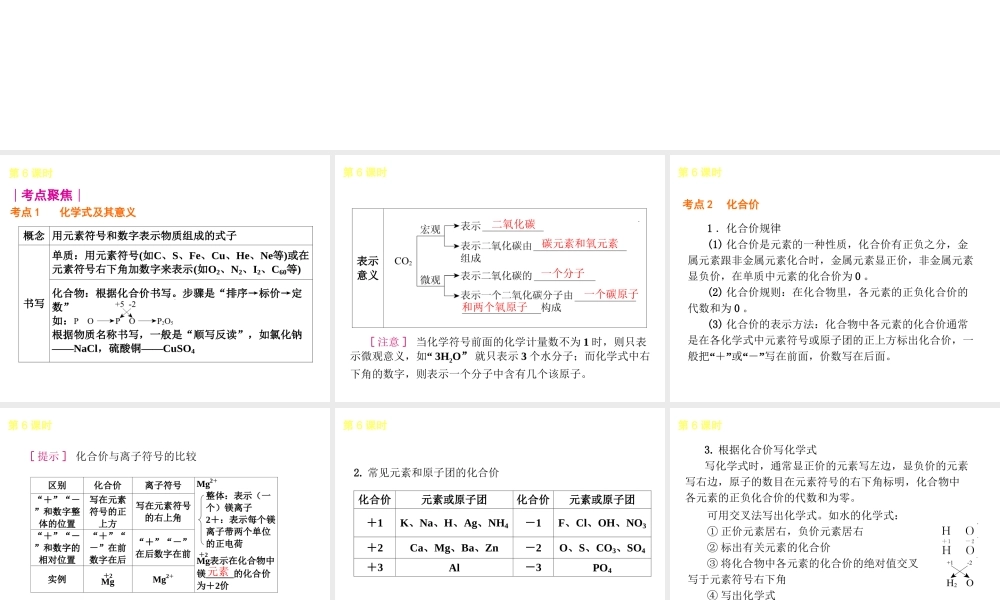 2014年中考化学一轮复习 第6课时 物质组成的表示 （查漏补缺+专题专练）课件 鲁教版