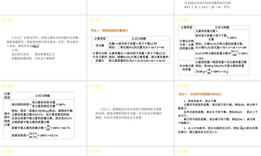 2014年中考化学一轮复习 第6课时 物质组成的表示 （查漏补缺+专题专练）课件 鲁教版