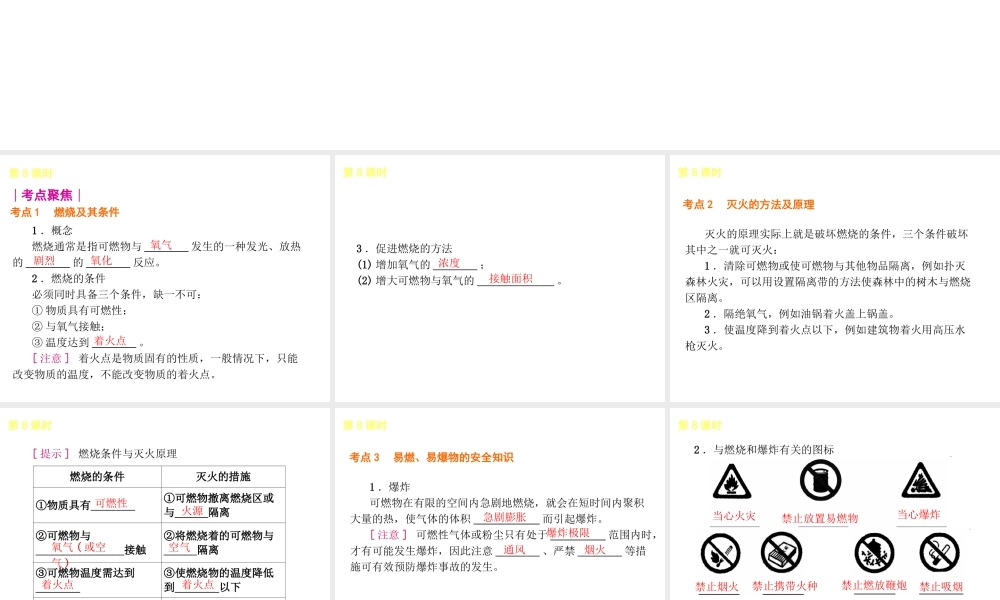 2014年中考化学一轮复习 第8课时 燃料的燃烧（查漏补缺+专题专练）课件 鲁教版