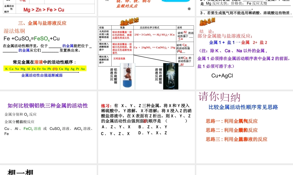 2014九年级化学下册 第九单元 金属 第二节 金属的化学性质复习课件 鲁教版