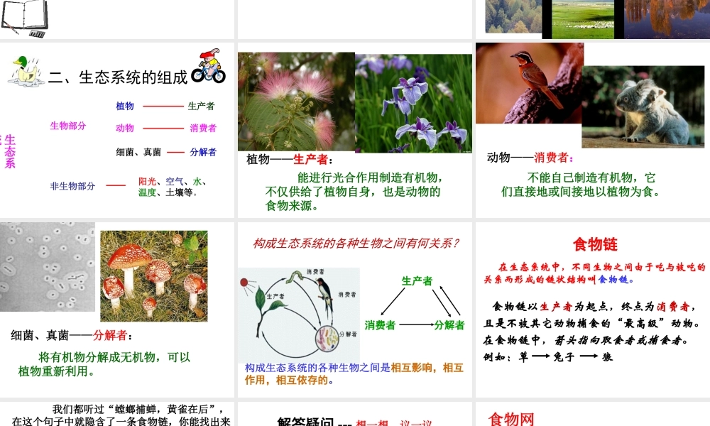 2014年秋七年级生物上册 第一单元 第一章 第二节 生物与环境组成生态系统课件 （新版）新人教版