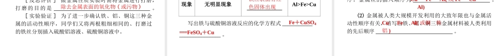 2014年中考化学一轮复习 第15课时 金属的化学性质（查漏补缺+专题专练）课件 鲁教版