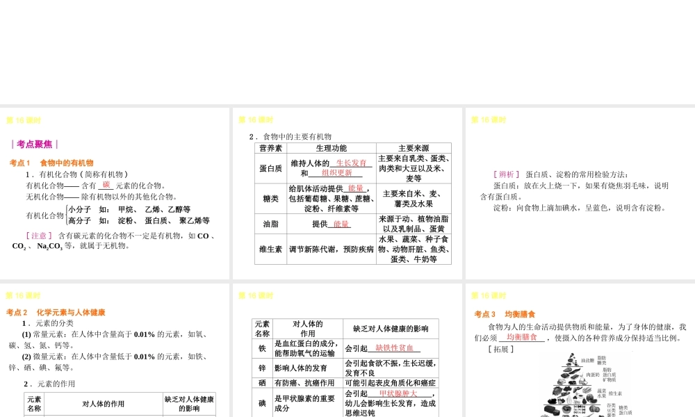 2014年中考化学一轮复习 第16课时 化学与健康（查漏补缺+专题专练）课件 鲁教版