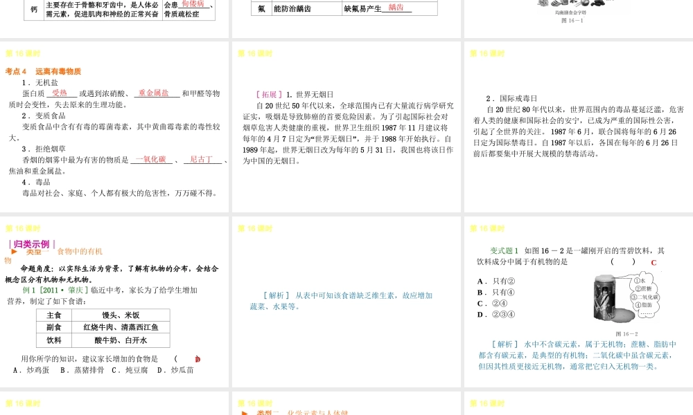 2014年中考化学一轮复习 第16课时 化学与健康（查漏补缺+专题专练）课件 鲁教版