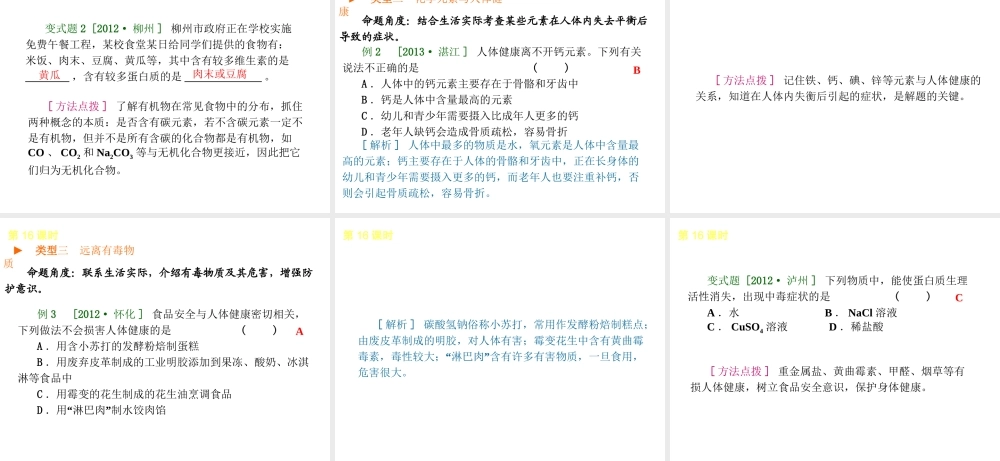 2014年中考化学一轮复习 第16课时 化学与健康（查漏补缺+专题专练）课件 鲁教版