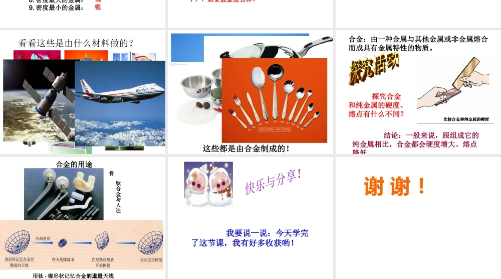 2014九年级化学下册 第六章 金属 6.1 奇妙的金属性质课件 粤教版