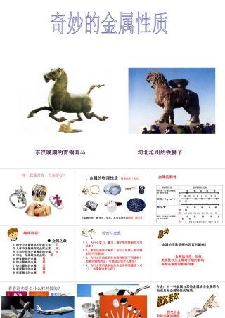 2014九年级化学下册 第六章 金属 6.1 奇妙的金属性质课件 粤教版