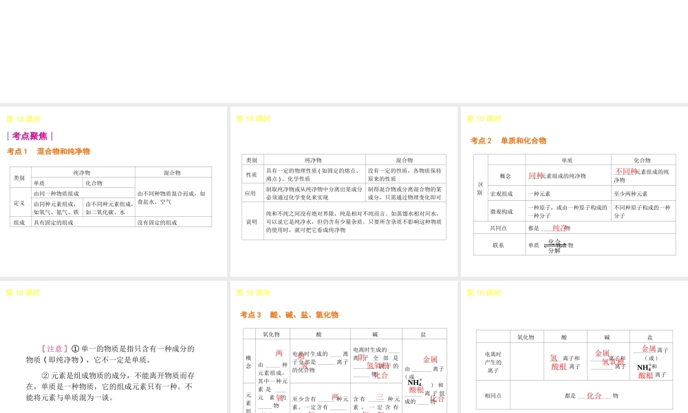 2014年中考化学一轮复习 第18课时 物质的多样性 （查漏补缺+专题专练）课件 鲁教版