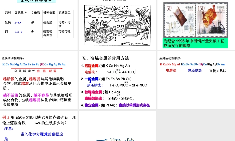 2014九年级化学下册 第六章 金属 6.3 金属矿物与冶炼课件（2） （新版）粤教版