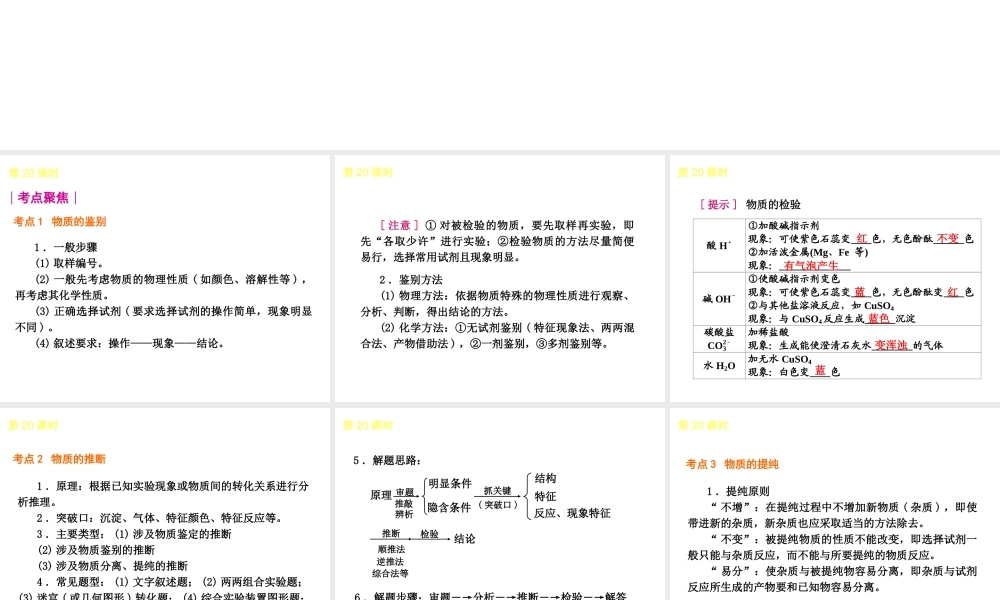 2014年中考化学一轮复习 第20课时 物质的推断、鉴别与提纯（查漏补缺+专题专练）课件 鲁教版
