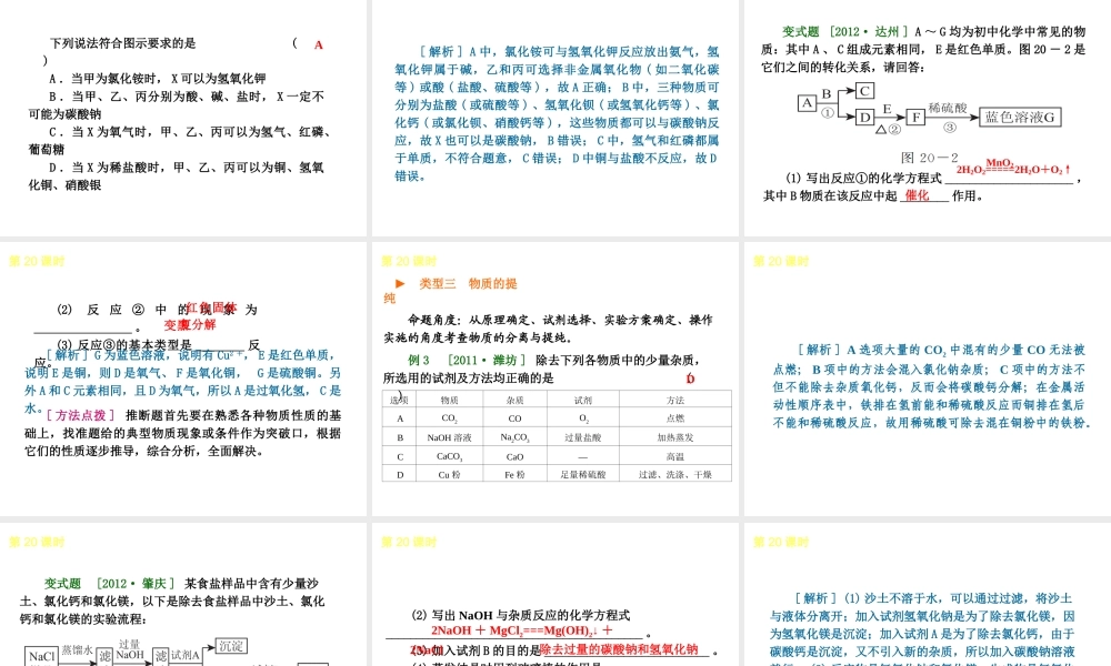 2014年中考化学一轮复习 第20课时 物质的推断、鉴别与提纯（查漏补缺+专题专练）课件 鲁教版