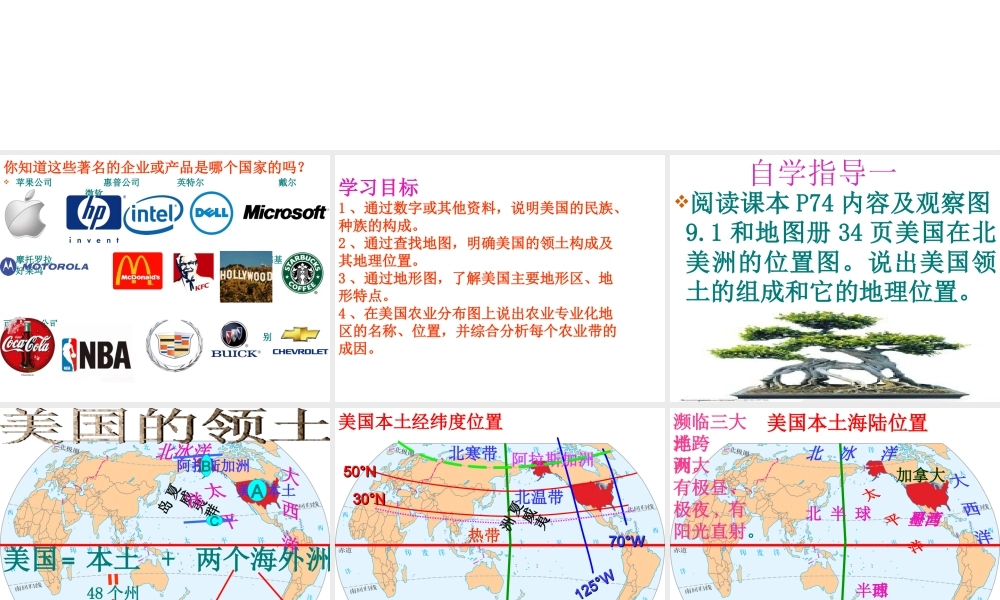 2014七年级地理下册 第九章 第一节 美国（第一课时）课件 新人教版