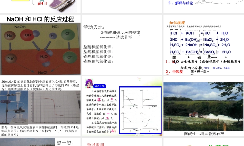 2014九年级化学下册 第七单元 常见的酸和碱 第四节 酸碱中和反应课件 鲁教版