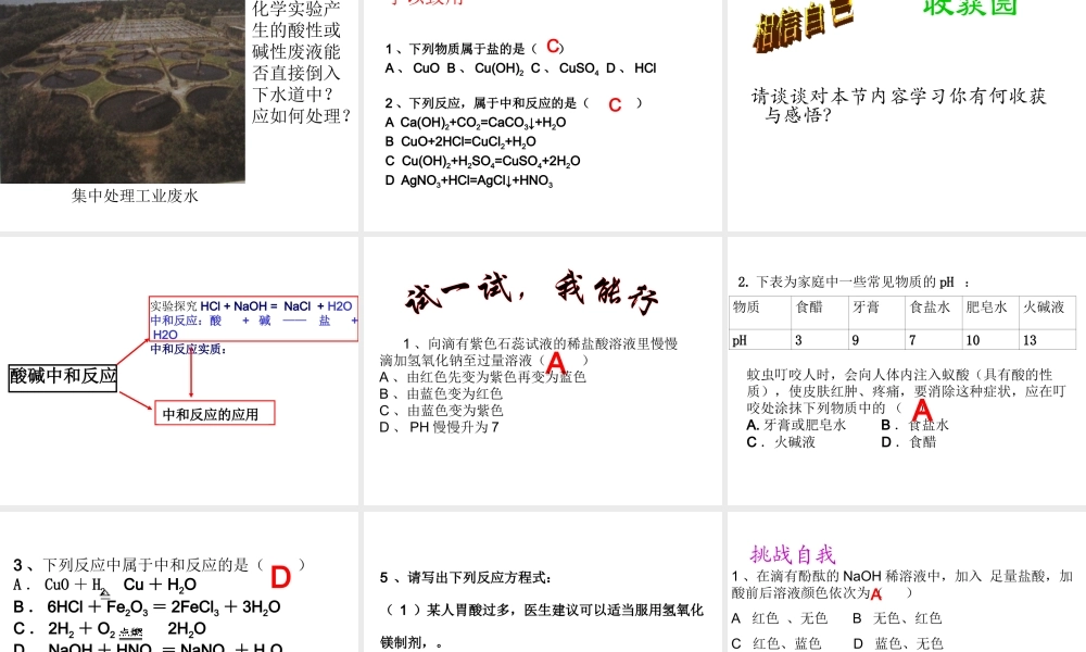 2014九年级化学下册 第七单元 常见的酸和碱 第四节 酸碱中和反应课件 鲁教版