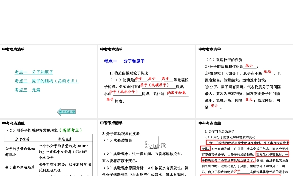 2014年中考化学总复习 考点清单 第一部分 基础知识讲解 第三单元 物质构成的奥秘课件