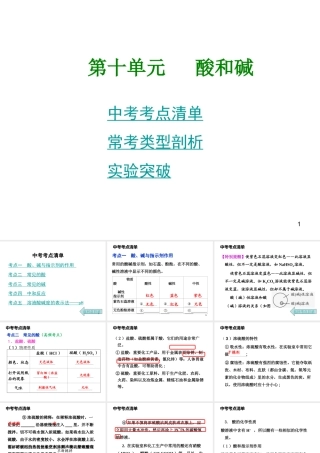 2014年中考化学总复习 考点清单 第一部分 基础知识讲解 第十单元 酸和碱课件