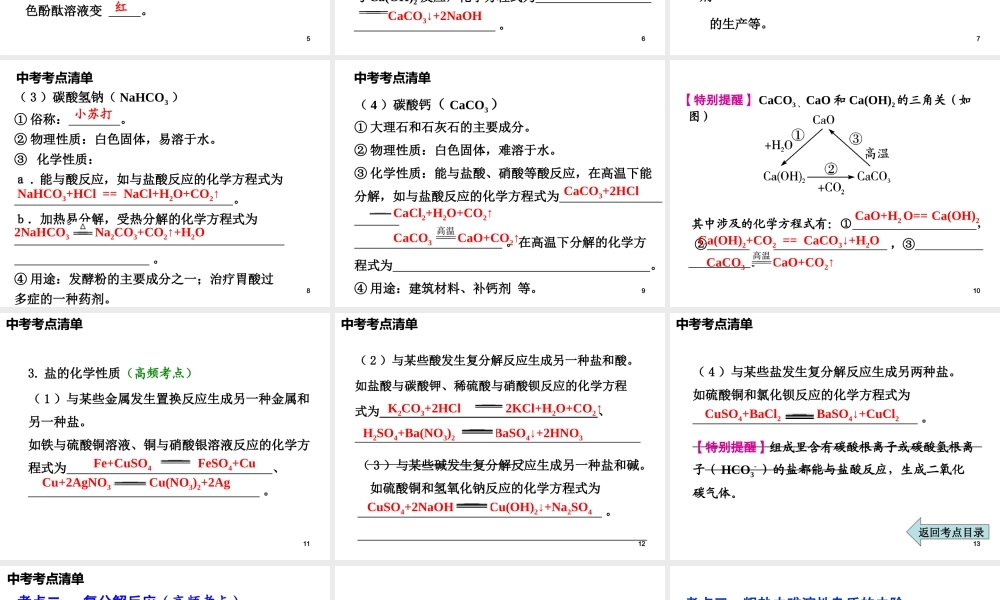 2014年中考化学总复习 考点清单 第一部分 基础知识讲解 第十一单元 盐 化肥课件