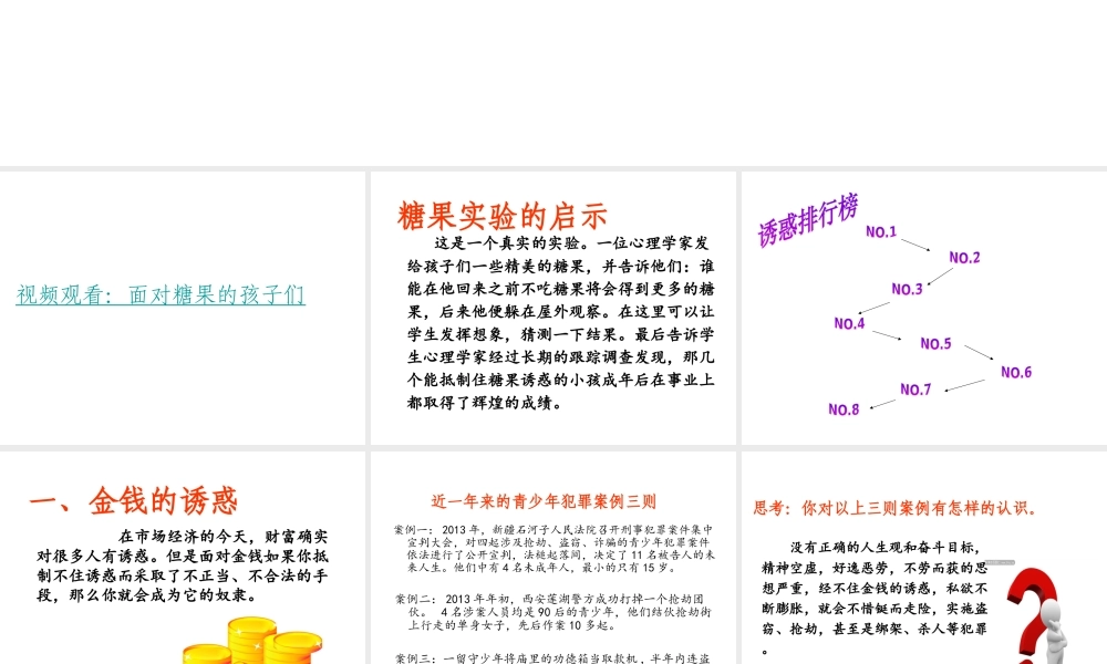 2014年秋七年级政治上册 第八课 第一框 身边的诱惑课件2 新人教版