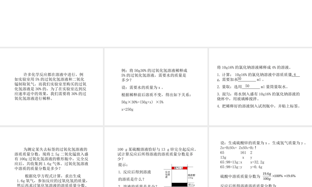 2014九年级化学下册《溶液的浓度》（第2课时）教学课件 （新版）新人教版