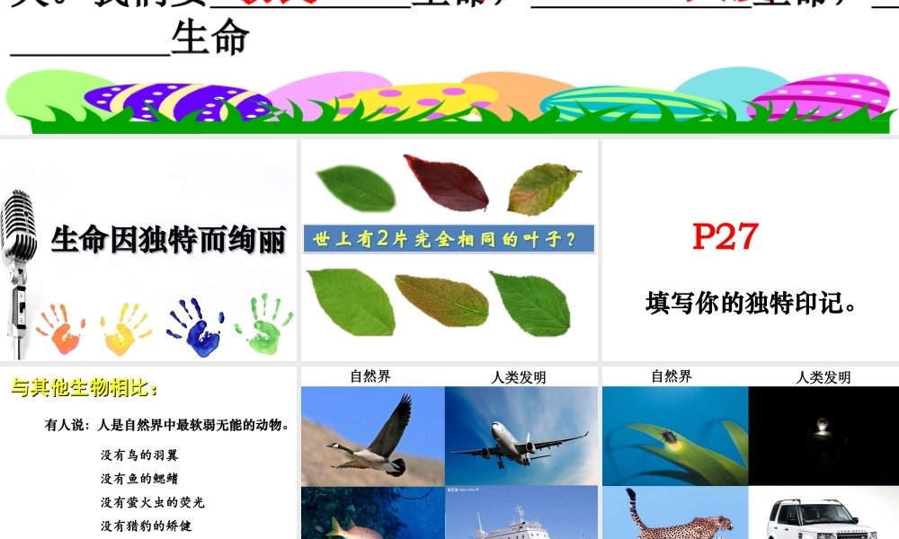 2014年秋七年级政治上册 第二单元 第三课 第二框 生命因独特而绚丽课件 （新版）新人教版