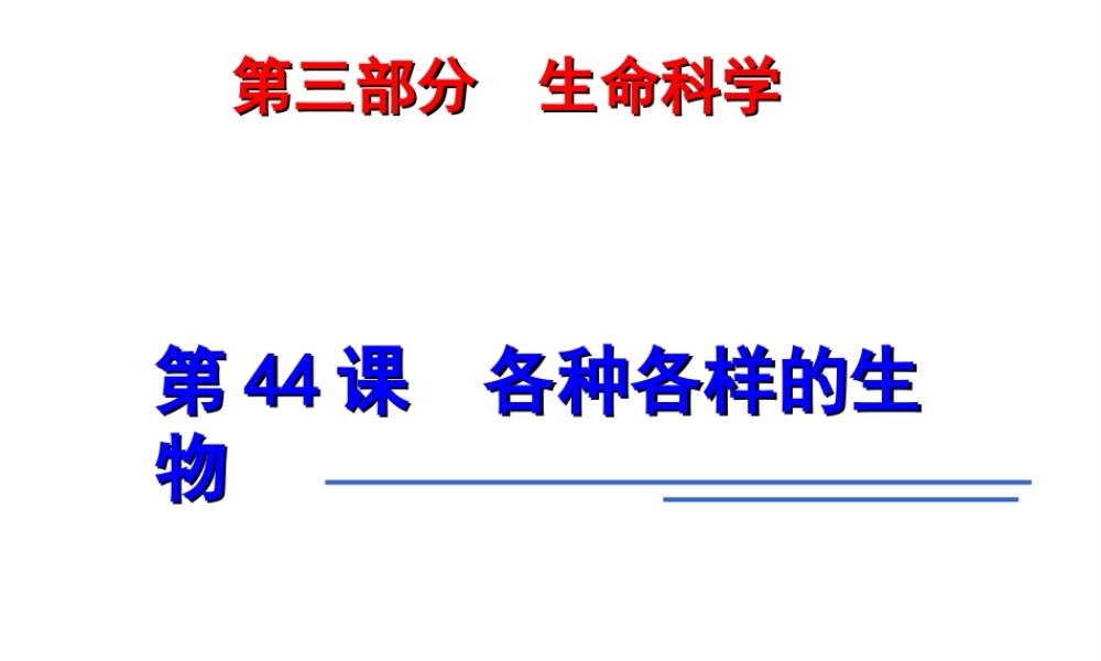 2014年科学中考第一轮复习 第三部分 生命科学 第44课 各种各样的生物课件