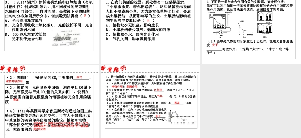 2014年科学中考第一轮复习 第三部分 生命科学 第46课 绿色植物的新陈代谢课件