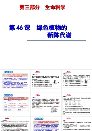 2014年科学中考第一轮复习 第三部分 生命科学 第46课 绿色植物的新陈代谢课件