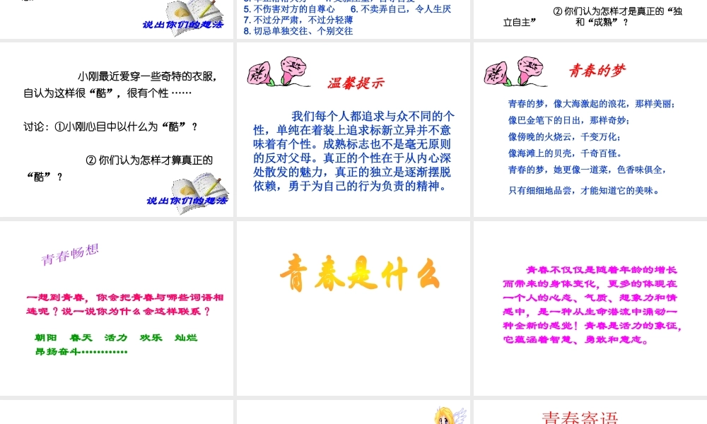 2014年秋七年级政治上册 第二单元 第四课 第二框 感悟青春课件2 新人教版