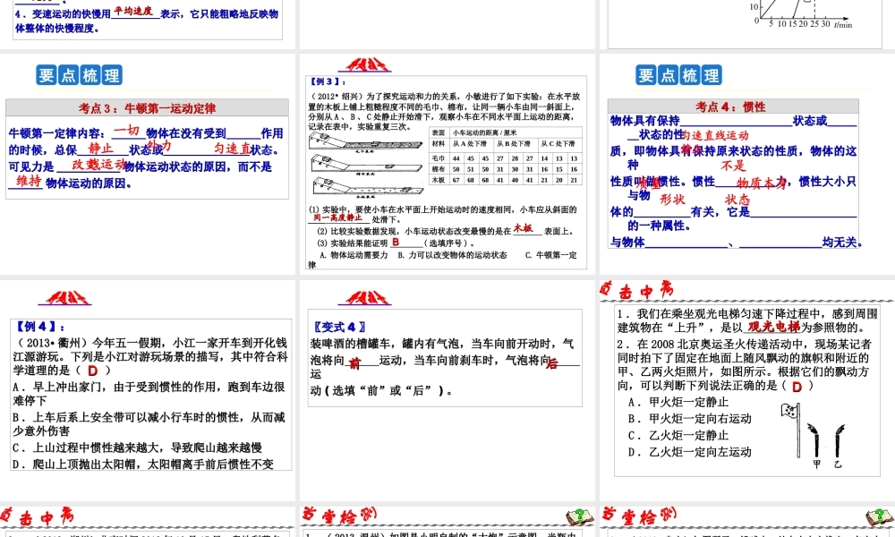 2014年中考科学第一轮复习 第一部分 物质科学（一）第7课 力和运动课件