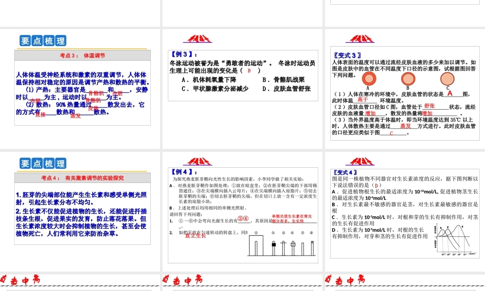 2014年科学中考第一轮复习 第三部分 生命科学 第49课 神经调节与激素调节课件