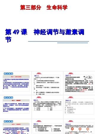 2014年科学中考第一轮复习 第三部分 生命科学 第49课 神经调节与激素调节课件