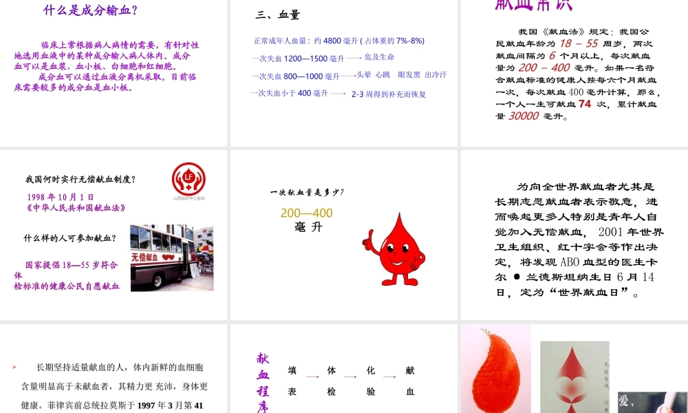 2014年七年级生物下册 第四章 第四节 输血与血型课件 新人教版