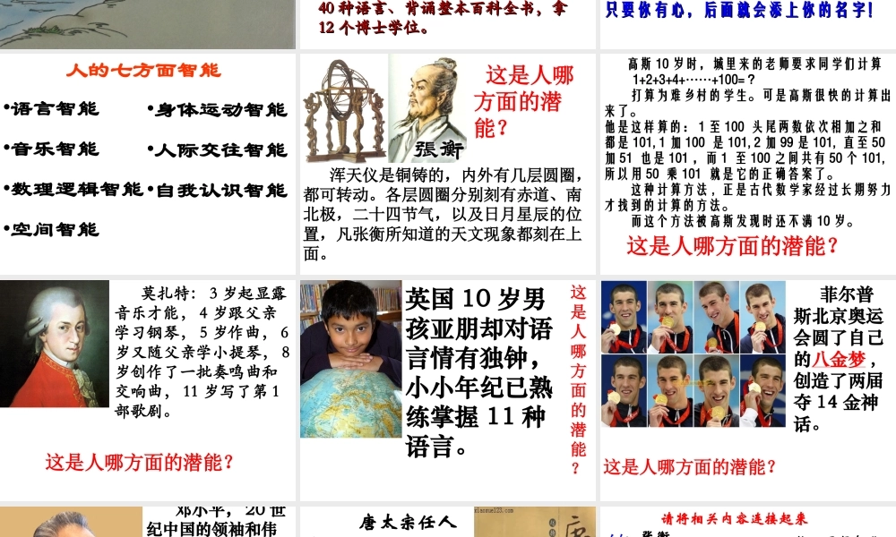 2014年秋七年级政治上册 第二单元 第五课 第二框 发掘自己的潜能课件 （新版）新人教版