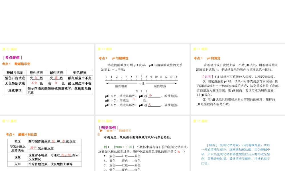2014年中考化学一轮复习 第11课时 溶液的酸碱性及中和反应 （查漏补缺+专题专练）课件 鲁教版
