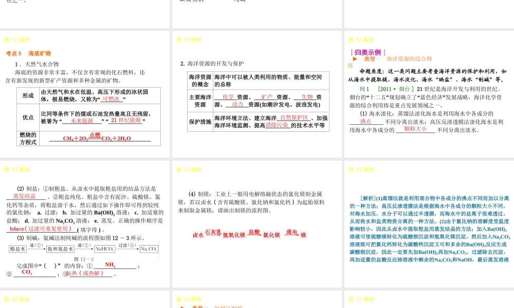 2014年中考化学一轮复习 第12课时 海洋中的化学资源（查漏补缺+专题专练）课件 鲁教版