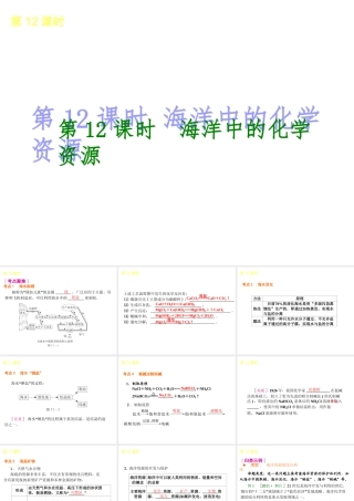 2014年中考化学一轮复习 第12课时 海洋中的化学资源（查漏补缺+专题专练）课件 鲁教版