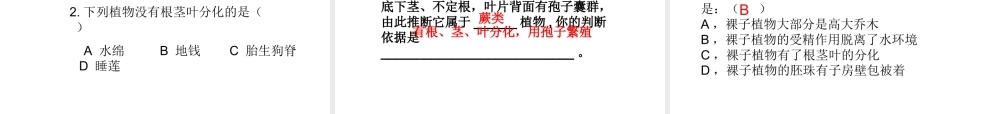 2014学年七年级科学上册 2.5 常见的植物蕨类苔藓藻类（第二课时）课件 浙教版
